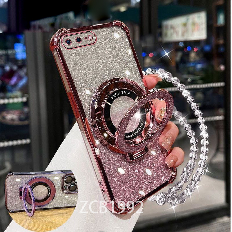 Ốp Lưng Cho iphone 6 6S 7 8 PLUS TPU Bốn Góc Chống Rơi Bột Flash Ốp Điện Thoại Trong Suốt Giá Đỡ Từ Vòng Tay Pha Lê