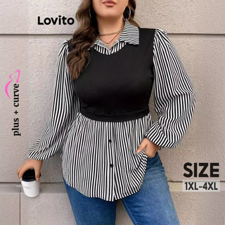 Áo sơ mi Lovito vải khâu họa tiết sọc phong cách thường ngày plus size cho nữ LNL60206