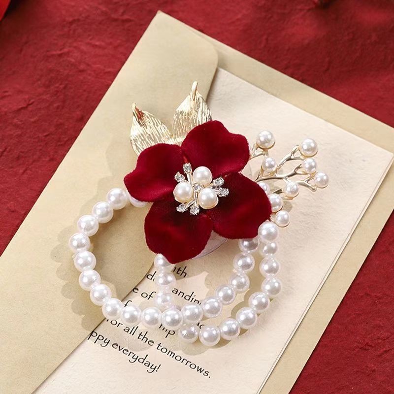 Off-Trắng Cô Dâu Cổ Tay Hoa Trâm Phù Dâu Chị Nhóm Chổi Cưới