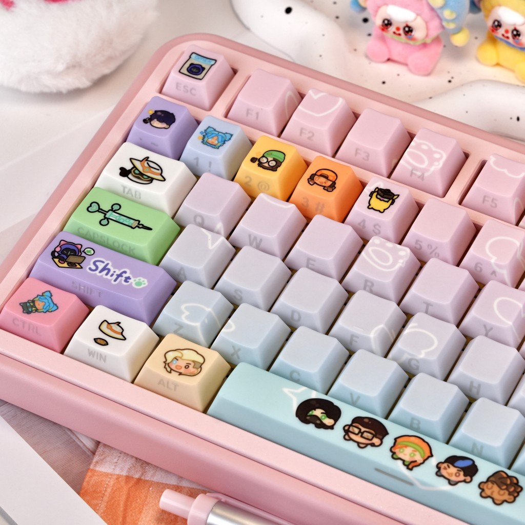 Pink Star Keycaps Shine Through Side Print Cherry Profile PBT DYE-SUB DIY Customed Cute Keycaps cho 