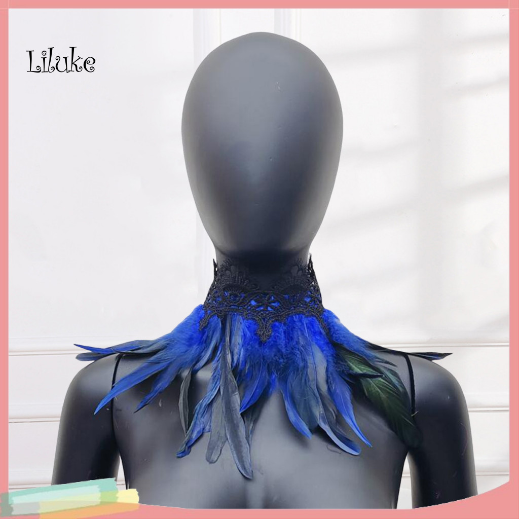 LK Handmade Feather Scarf Peacock Feather Scarf với ren đen Phụ kiện trang phục Halloween cho bữa ti