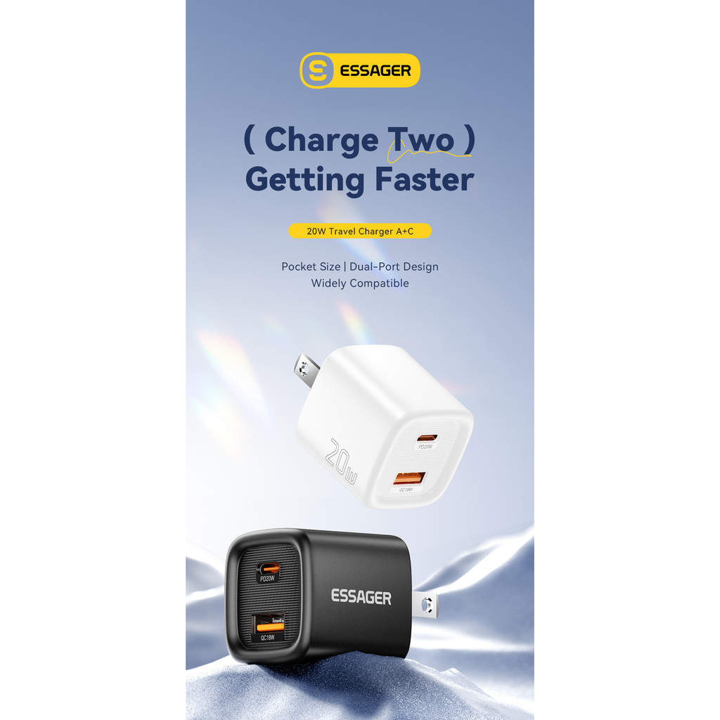 Essager PD 20W USB C + Type C Sạc nhanh Bộ sạc nhanh Bộ chuyển đổi phích cắm tường