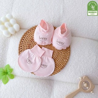 Set Bao Tay Bao Chân Happy Vải Thun Lạnh Mềm Mại Cho Bé Cho Bé 0-3 Tháng (HAPPY)