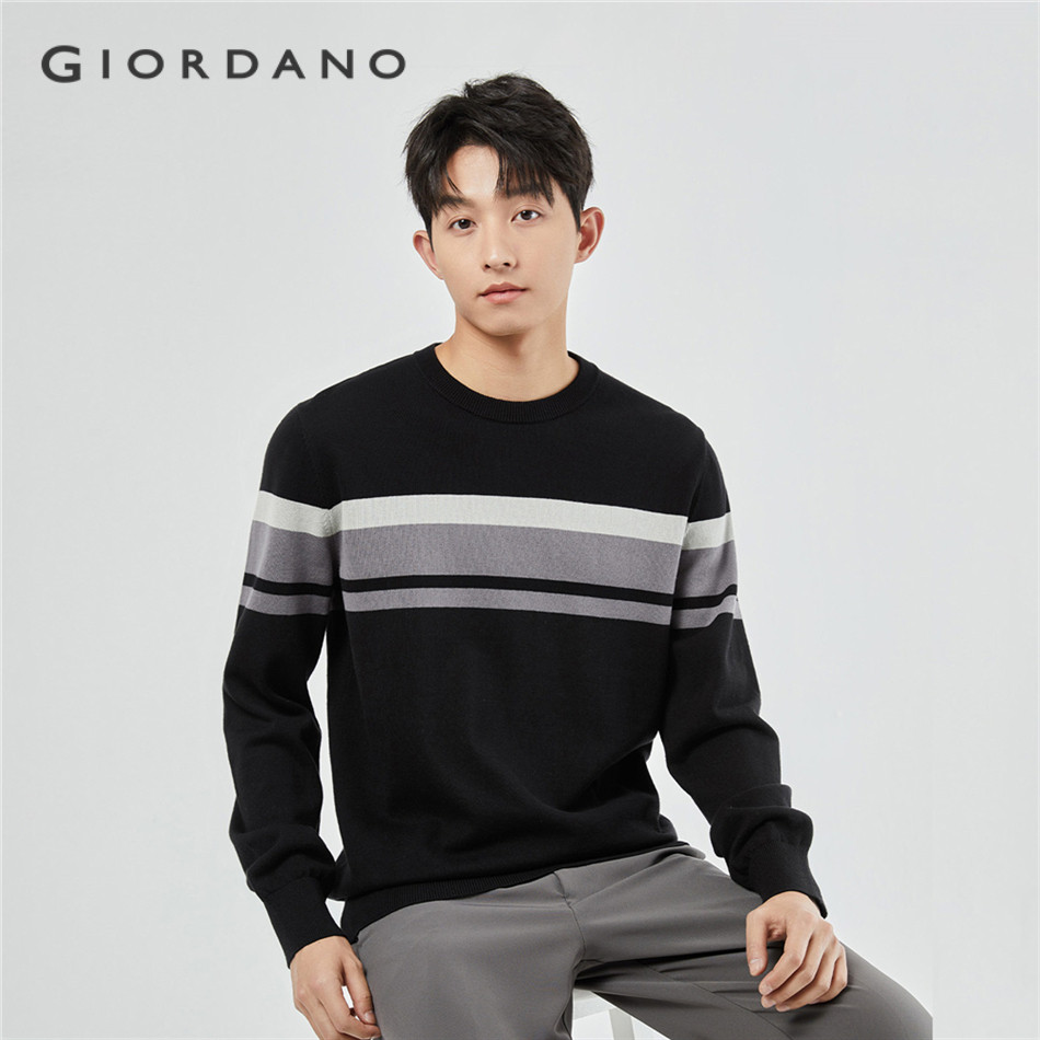 GIORDANO MEN 100% Cotton contrasting stripe sweater 13055601