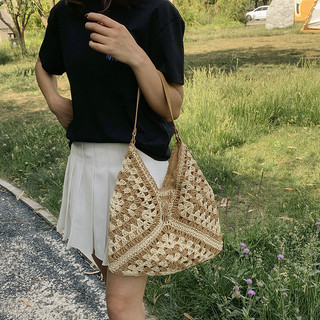 Túi cói Hobo Vintage pha màu