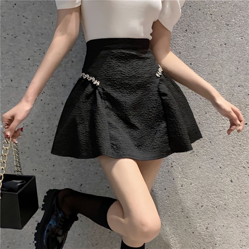 Jiashuchen Váy Ngắn Màu Đen Niche Váy Kim Cương Không Đều Mùa Hè Phong Cách Mới Cao Cấp Ôm Hơn Nhìn Lông Tơ Chữ a Váy