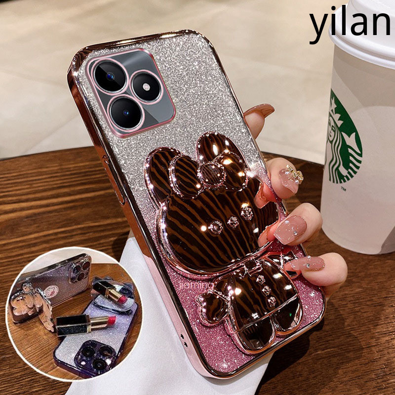Ốp Điện Thoại Realme C53 Realme C51 Realme Note 50 Ốp lưng Giá Đỡ Gương Bột Lấp Lánh Thời Trang Mạ Điện Silicon Mềm Vỏ Điện Thoại Thỏ Dễ Thương Chống Rơi