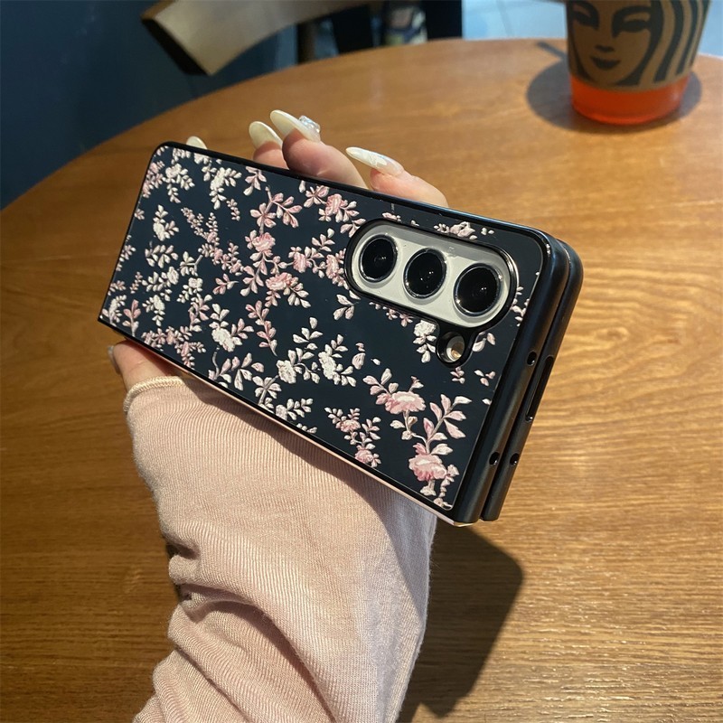 Z Fold6 Vỏ Đỏ Hồng Hoa Gương Cứng Flip Case Cho Samsung Galaxy Z Fold 6 5 4 3 5G Z Fold3 Fold4 Fold5