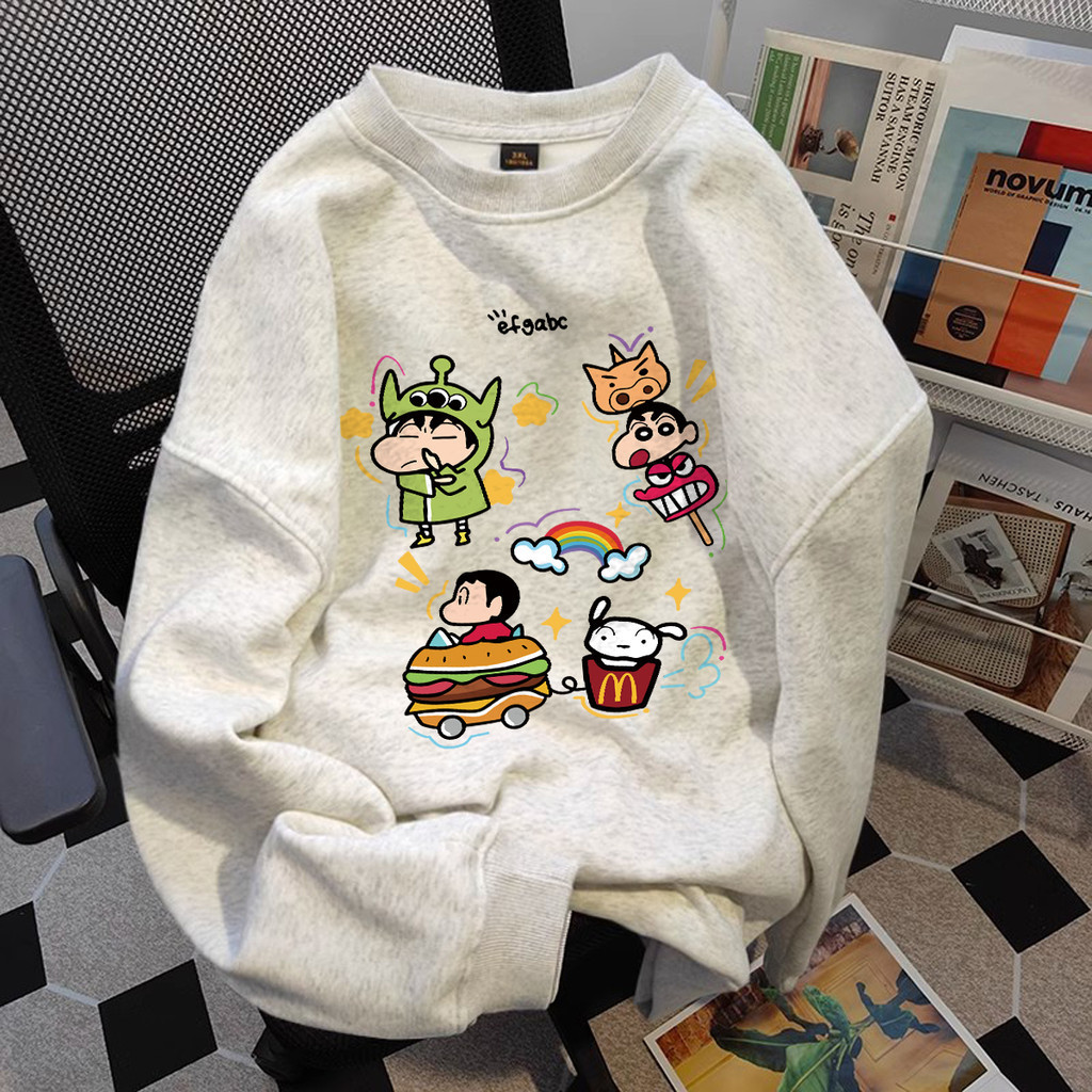 Áo sweater nữ Xám form rộng áo khoác hoodie Crayon Shin-chan in hình outerity 100% cotton Salmo loca
