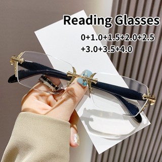 Unisex Cắt Cạnh Ống Kính HD Xa Kính Mắt Nữ Không Khung Kính Đọc Sách Thời Trang Chống Ánh Sáng Xanh Lão Thị Kính Mắt