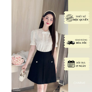 Áo cộc tay thun kim sa đính nơ ngực Charme 402029