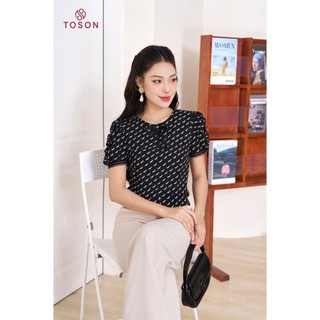 Áo đen lụa silk, hình con ngựa đính nơ cổ 13146B94 - TOSON