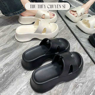 DÉP BÁNH MÌ NỮ ĐÉ CAO CHỮ H 5CM 2 MÀU ĐEN TRẮNG