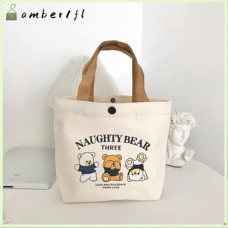 Túi xách Mini AMBER1, Túi Tote vải công suất lớn hoạt hình, Túi đựng đồ ăn trưa bằng vải đào thời trang dành cho nữ