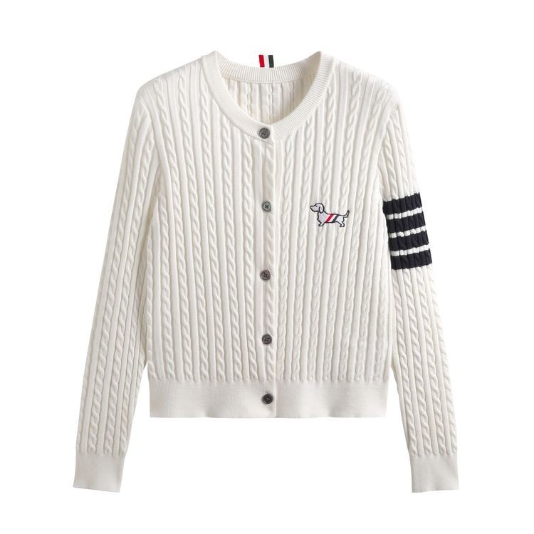 Mới Sọc Cardigan Cổ Chữ V Thêu Chó Dệt Kim Cardigan Nữ Triều Thu Đông Cardigan
