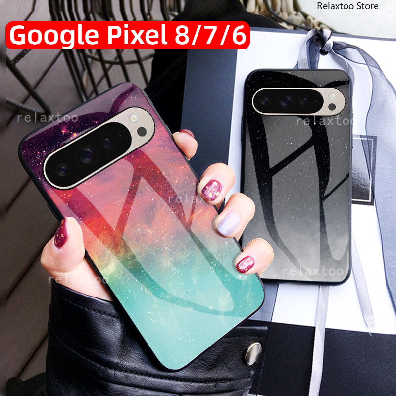 Gradient Starry Sky Tempered Glass Casing For Google Pixel8 Pixel7 Pixel 8 7 6 Pro A 8Pro 7Pro 6Pro 