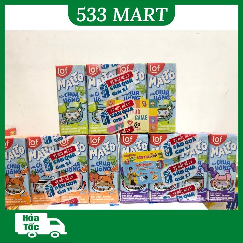 [LỐC 4 HỘP] Sữa chua uống hương cam, nho LOF Malto 180ml x 4 hộp
