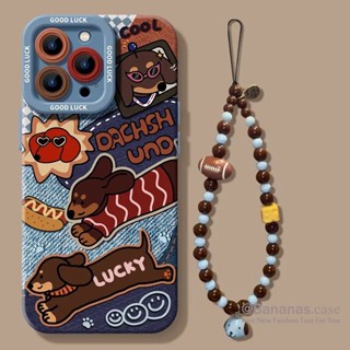 Ốp điện thoại hình chú chó may mắn hoạt hình + dây buộc cho iPhone 17 16 15 14 13 12 11 Pro Max X Xr XsMax 7 8 Plus SE2020