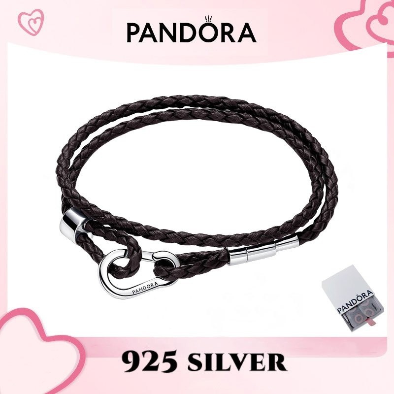 Vòng tay da đôi Pandora Moments S925 Chính Hãng - Màu Nâu Bện