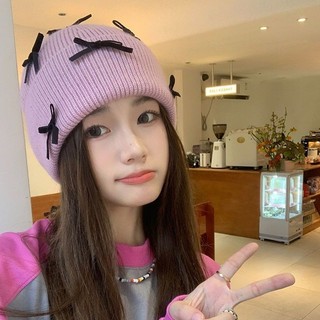 Mũ Nữ Mùa Đông Nơ Mũ Len Ấm Áp Nữ Dệt Kim Mũ Bảo Vệ Tai