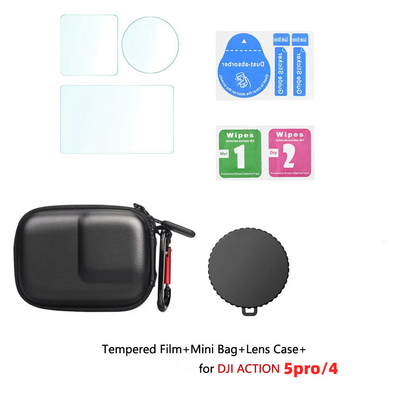 Dành cho DJI Osmo Action 5 pro Túi đựng đồ Mini + Vỏ bảo vệ ống kính + Phim kính cường lực 9H cho ph