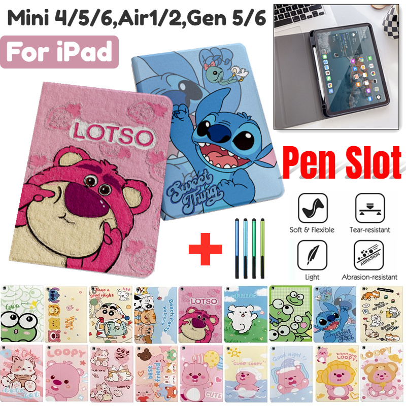 Dành Cho iPad Mini 7 4 5 6 Air 1 2 Gen 5 6 5th 6th 9.7 inch 2017 2018 Có Khe Cắm Bút Siêu Mỏng Trẻ Em Hoạt Hình Dễ Thương Bao Da Đứng Chống Sốc Flip Case