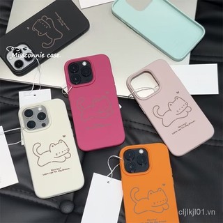 Ốp lưng iPhone 15 16 Pro Max mềm dẻo hình mèo mèo con trái tim tình yêu Doodle dễ thương màu Macaron da cao cấp sang trọng Tương thích với iPhone 11 12 13 14 15 16 Plus XR XS Max