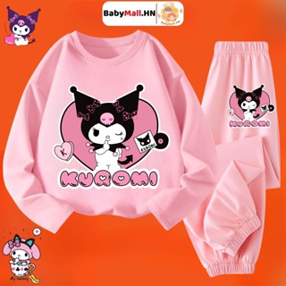 Bộ dài tay Kuromi bé gái BABYMALL, đồ bộ quần áo thun dài tay thu đông cho bé chất cotton mềm mịn