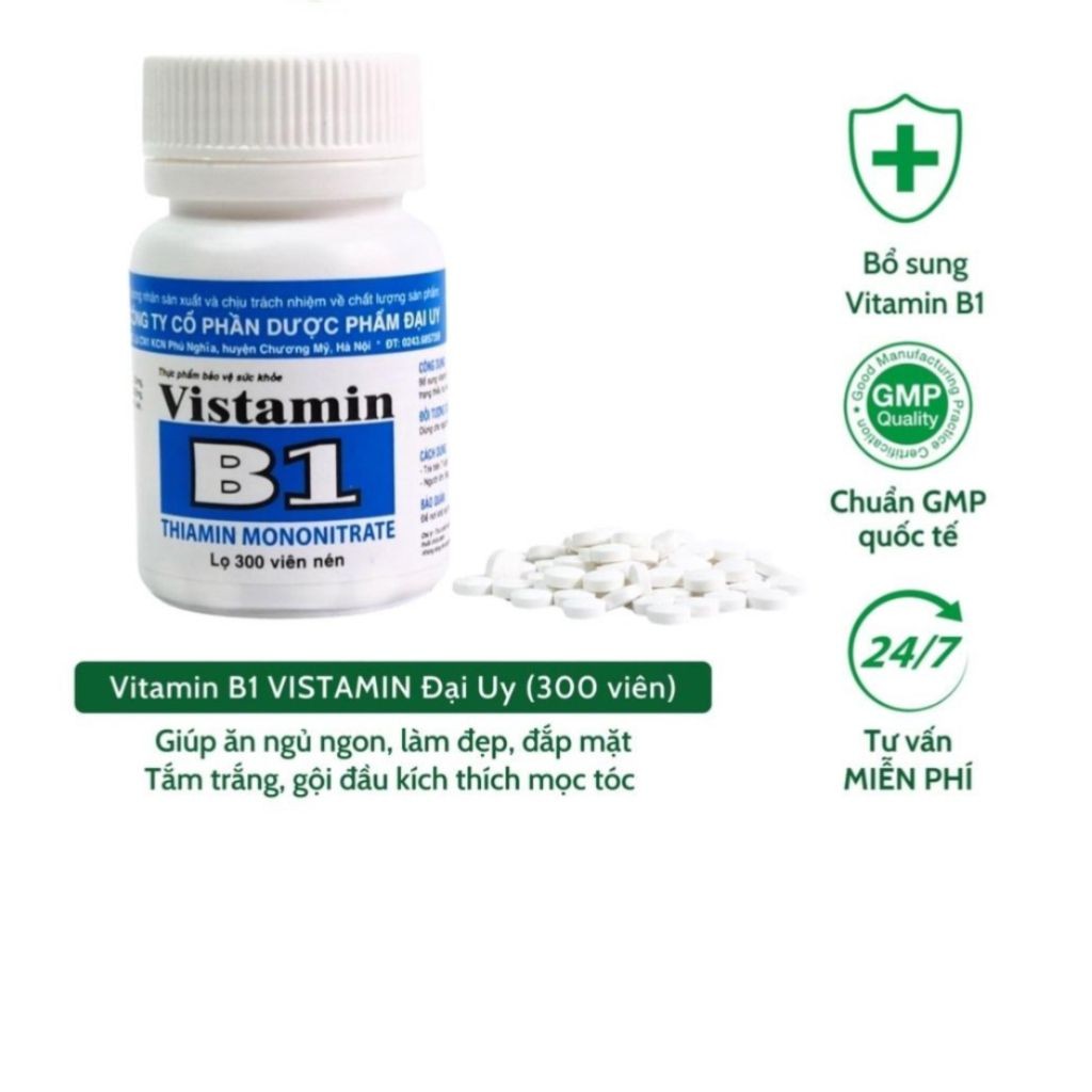 Vitamin B1 Đại Uy (lọ 300 viên nén) Ăn Ngủ Ngon, Làm Đẹp, Đắp Mặt, Dưỡng Trắng ,Gội Đầu Kích Mọc Tóc