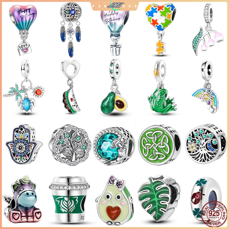 Mới 925 Pandora Vòng Tay Hạt Charm Sterling Bạc Bơ Xanh Series Quyến Rũ Ban Đầu Vòng Cổ Nữ DIY Trang
