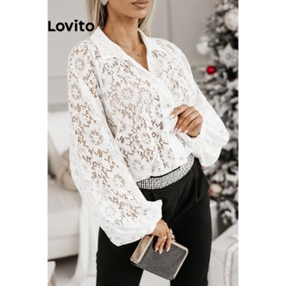 Áo kiểu Lovito màu trơn vải jacquard cài nút phong cách thường ngày cho nữ LNL028