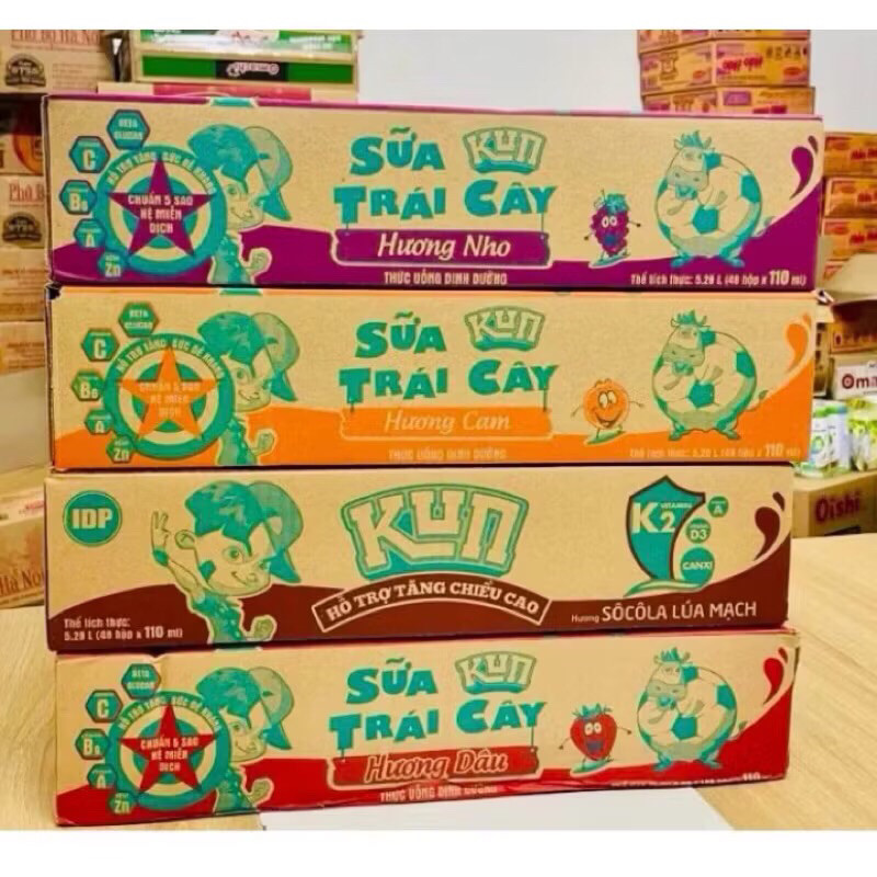 Sữa Kun Đủ Vị Thùng 48 Hộp x 110ml Dâu/Cam/nho ( Hàng Có thẻ Đổi Quà )