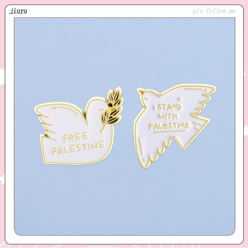 Tôi Đứng Với Palestine Men Pin Trâm Cài Hoạt Hình Hòa Bình Dove Huy Hiệu Thổ Cẩm Động Vật Dễ Thương 