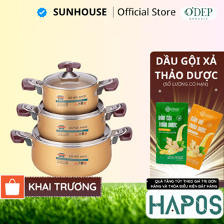 Bộ 3 Nồi Nhôm Anod SUNHOUSE SH6634N 16-20-24cm Dùng Với Bếp Ga Bếp Hồng Ngoại Không Dùng Trên Bếp Từ - HAPOS HOF