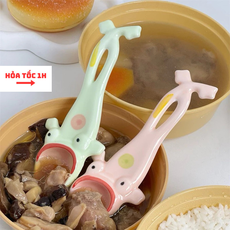 Thìa sứ hình con ếch hài hước, muỗng sứ con ếch độc lạ