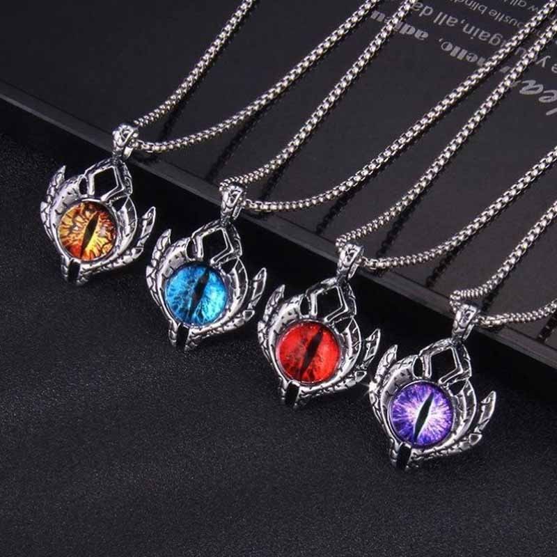 Devil's Eye Alloy Pendant Vintage Punk Turkish Stainless Steel Chain Necklace