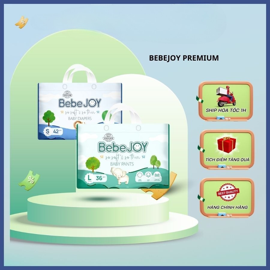 [Thế Giới Mẹ Bỉm Sữa] Bỉm BebeJoy Premium (Mẫu Mới) cao cấp mềm mỏng nhẹ cho bé - thegioimebimsua