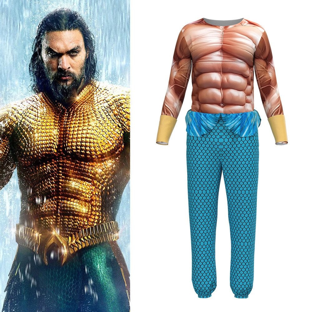 Trang phục cosplay Aquaman 2 bộ 3 món - Ngực giả & Cơ bụng giả, hoàn hảo cho lễ hội Halloween