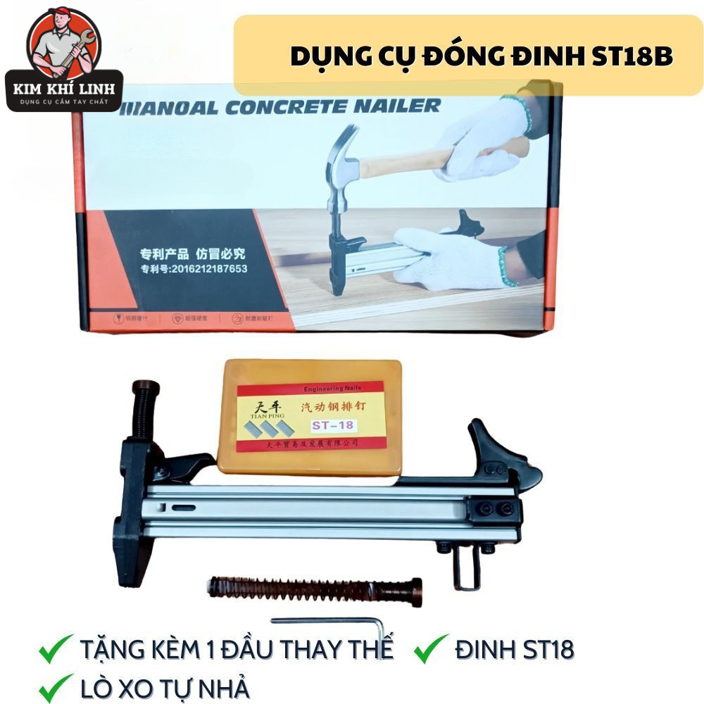 Combo Búa Đóng Đinh Bê Tông Tự Động ST18B – Tặng 800 Đinh & 1 Đầu Búa Dự Phòng