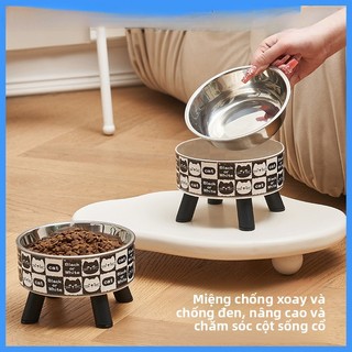 Bát cho mèo Bát cho chó Thú cưng Bát thép không gỉ Bát ăn cho mèo Bảo vệ cổ thú cưng Bát cao chống trượt Bát thú cưng