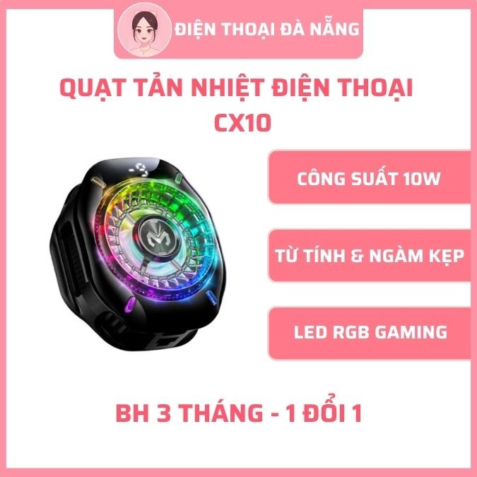 Sò Lạnh CX10 - Quạt Tản Nhiệt Điện Thoại + Led Gaming, Chế Độ AI, Màn hình hiển thị - BH 1 Đổi 1 - Đ