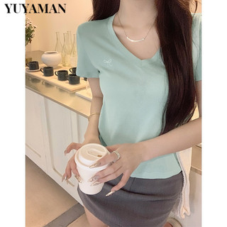 Áo thun ngắn tay cổ chữ V thêu nơ 73161