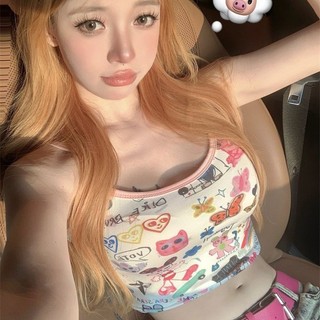 Y2k Girl ~ Áo ống ngắn in hình cô gái nóng bỏng