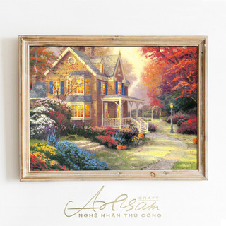  Tranh sơn dầu kỹ thuật số, khổ 40x50cm,Cabin gỗ phong