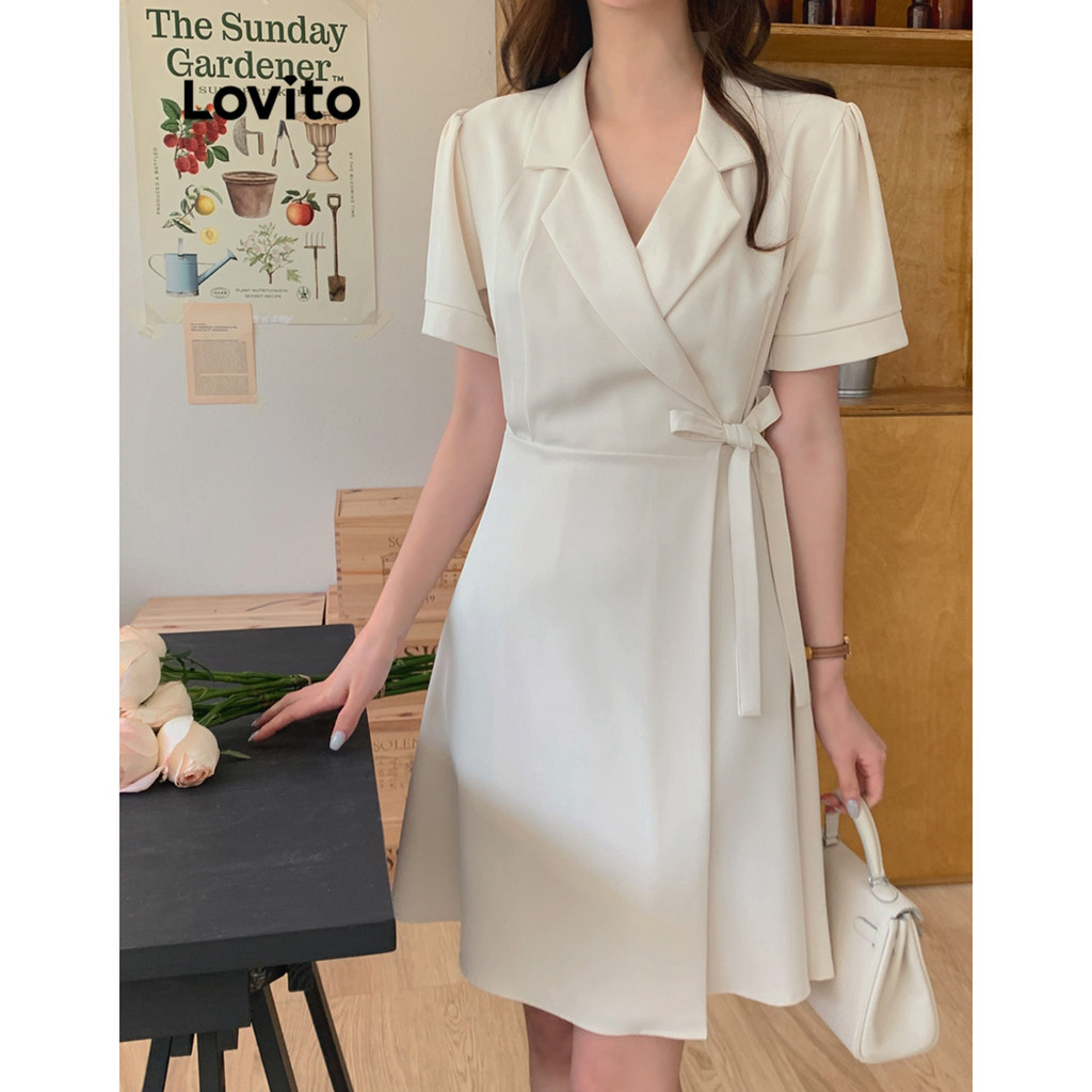 Lovito Đầm suông có dây buộc nơ thanh lịch dành cho nữ LNE65119