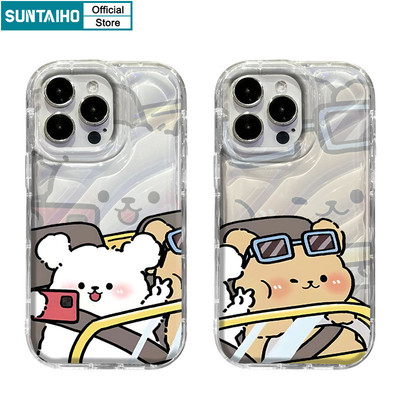 Suntaiho Ngộ nghĩnh Dễ Thương Vỏ Lái Xe Chó Cặp Đôi Họa Tiết Ốp Điện Thoại Cho Iphone 15 14 12 13 11 Pro Max IP 7 8 Plus Iphon X Xs XR Xs Max TPU Silicone Mềm Cao Cấp Chống Sốc Ốp Lưng