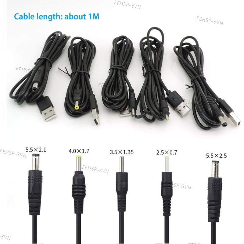 1m USB loại A Nam sang DC 2.0 0.6 2.5 3.5 1.35 4.0 1.7 5.5x2.1 5.5x2.5mm Nam Nguồn Điện Cắm Jack 22a