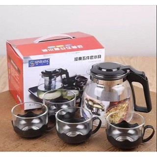 [2 IN1] Bình Lọc Trà Thủy Tinh 1300ml Sang Trọng-Bộ Bình Lọc Trà Thủy Tinh Kèm 4 Ly Lưới Lọc Inox 304 Tiện Dụng 