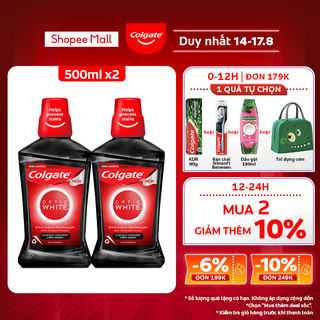 Bộ 2 Nước súc miệng Colgate trắng răng Optic White than hoạt tính 500ml