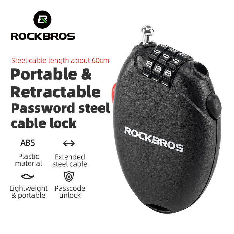 ROCKBROS Xe Đạp Mật Khẩu Khóa Cáp Thép Di Động Nhẹ Mini Mật Khẩu Khóa Có Thể Thu Vào Khóa Cáp Thép Mở Rộng MTB Xe Đạp Đường Bộ Mũ Bảo Hiểm Xe Máy Chống Trộm Khóa